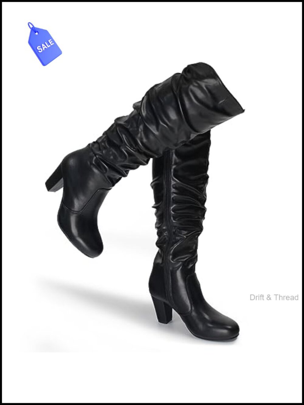 Women's Chunky High Heel Knee High Boots Side Zip PU Round Toe